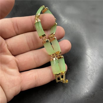 Jáde női karkötő geometriás bambusz motívummal és vákuumos elektroplattázással beágyazott