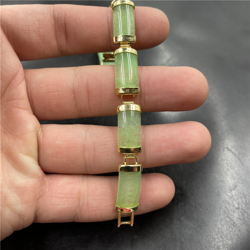 Jáde női karkötő geometriás bambusz motívummal és vákuumos elektroplattázással beágyazott