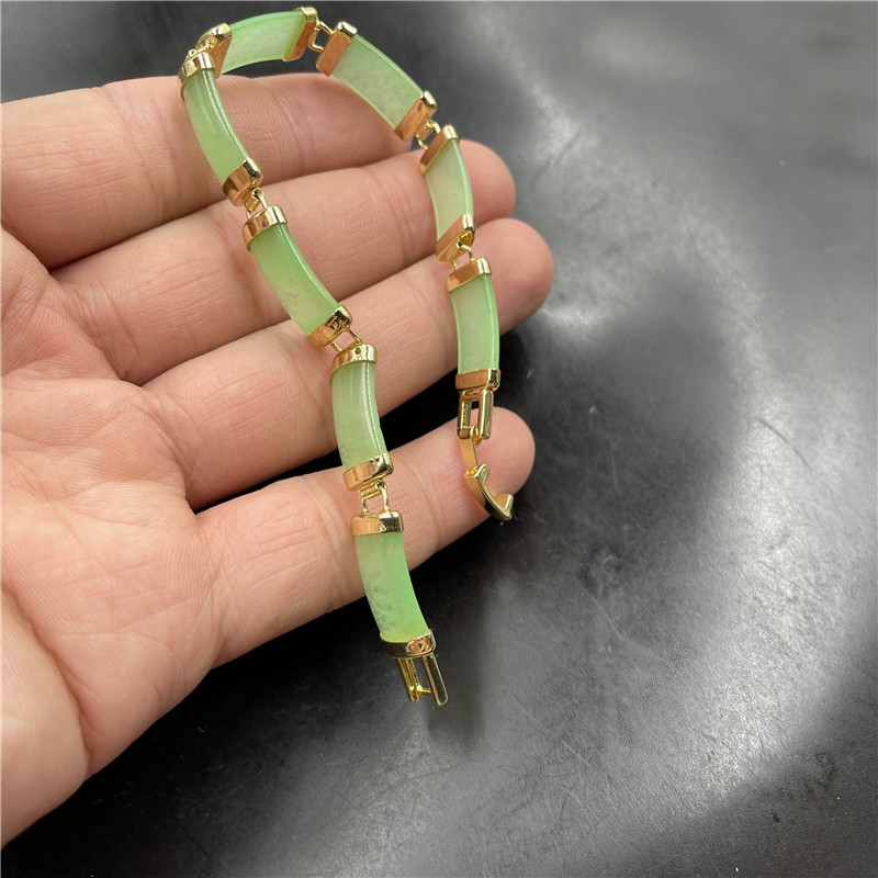 Jáde női karkötő geometriás bambusz motívummal és vákuumos elektroplattázással beágyazott