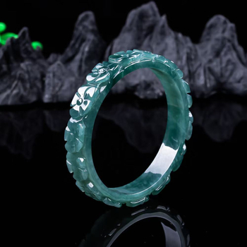 Jadeite apyrankė – A klasė, Ledinis tipas Jade, Gėlių raštas, Etniniai unisex papuošalai