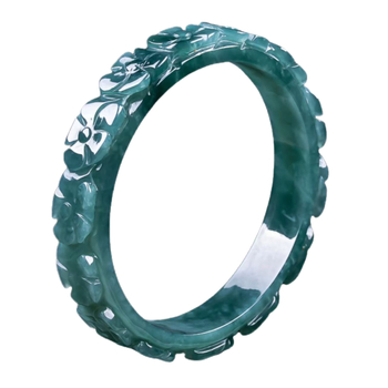 Jadeite apyrankė – A klasė, Ledinis tipas Jade, Gėlių raštas, Etniniai unisex papuošalai