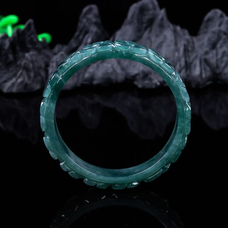 Jadeite apyrankė – A klasė, Ledinis tipas Jade, Gėlių raštas, Etniniai unisex papuošalai