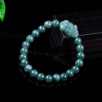 Pixiu jade karkötő, A-kategóriás jég-típusú jade, kézzel készített, természetes jade