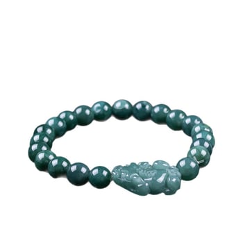 Pixiu jade karkötő, A-kategóriás jég-típusú jade, kézzel készített, természetes jade