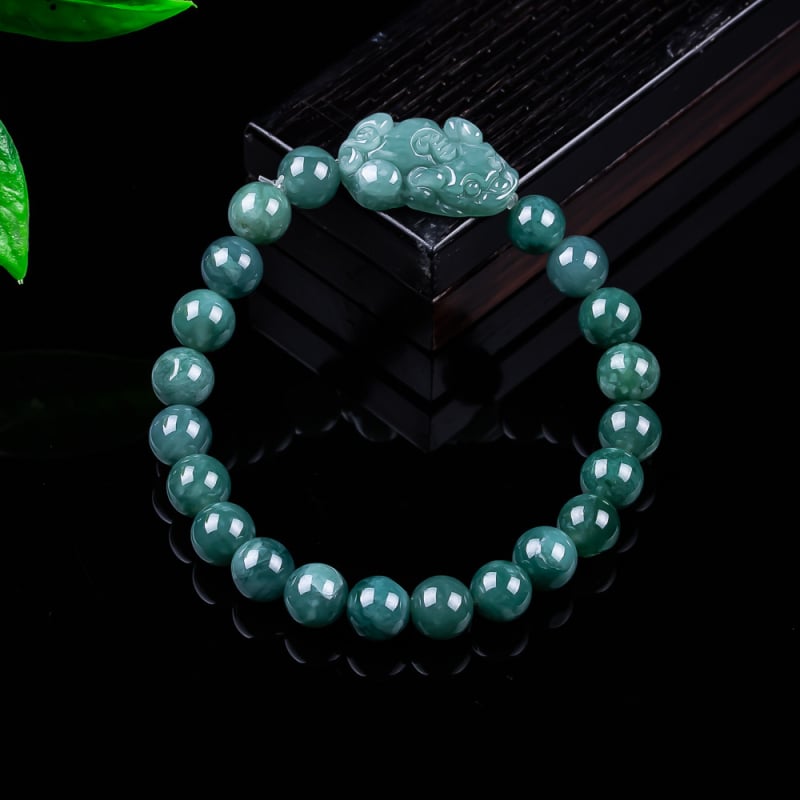 Pixiu jade karkötő, A-kategóriás jég-típusú jade, kézzel készített, természetes jade