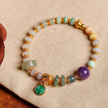 Brățară din jad cu mărgele abac pentru femei (Brand: Muge; Stil: Brățară, feminin, stil chinezesc; Tratament: încrustare cu argint; Ambalare: ambalaj individual)