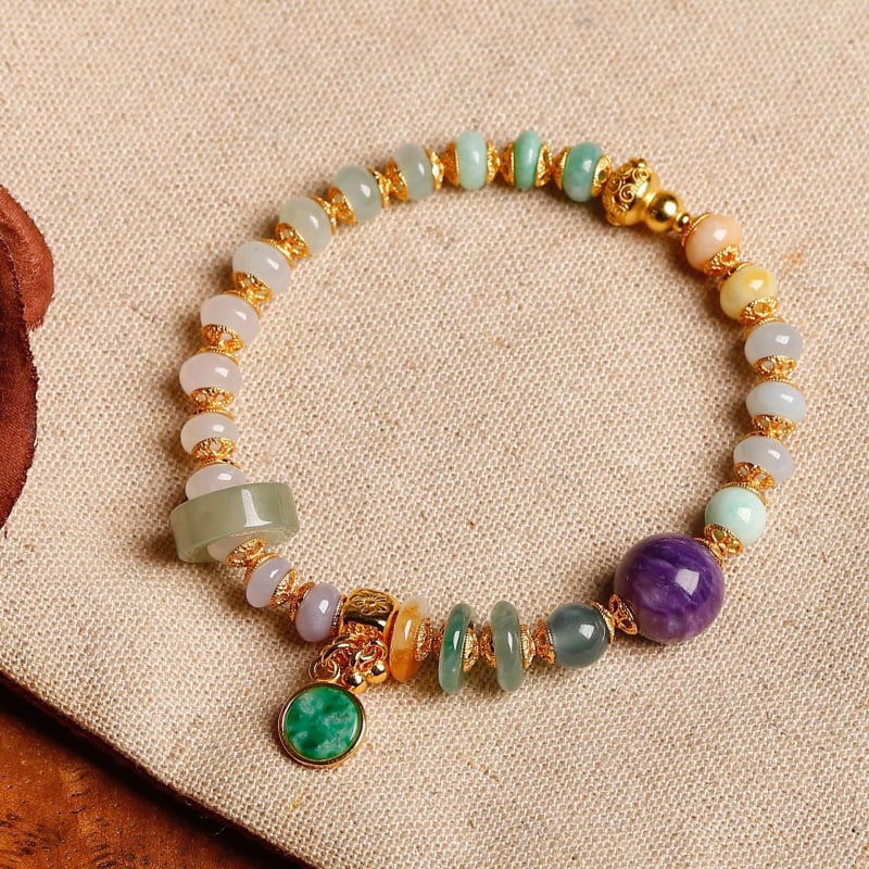 Brățară din jad cu mărgele abac pentru femei (Brand: Muge; Stil: Brățară, feminin, stil chinezesc; Tratament: încrustare cu argint; Ambalare: ambalaj individual)