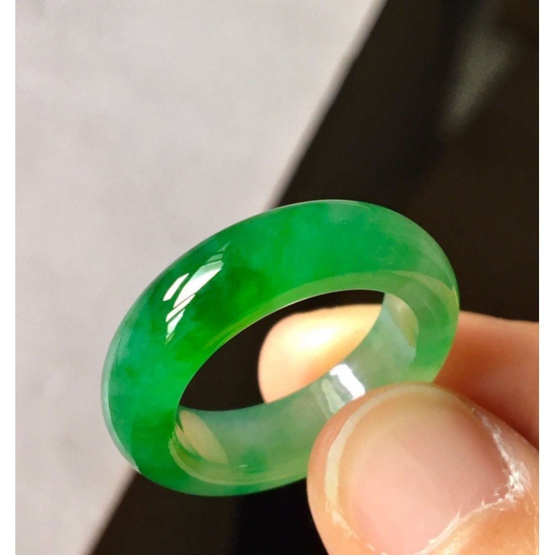 Prsten od jadeita, ledenog tipa s plovnim cvjetnim uzorkom, tretirani jadeit, unisex