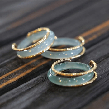 Aranyozott jade gyűrű, kézzel készített, uniszex, magas minőségű jade, tavasz 2024