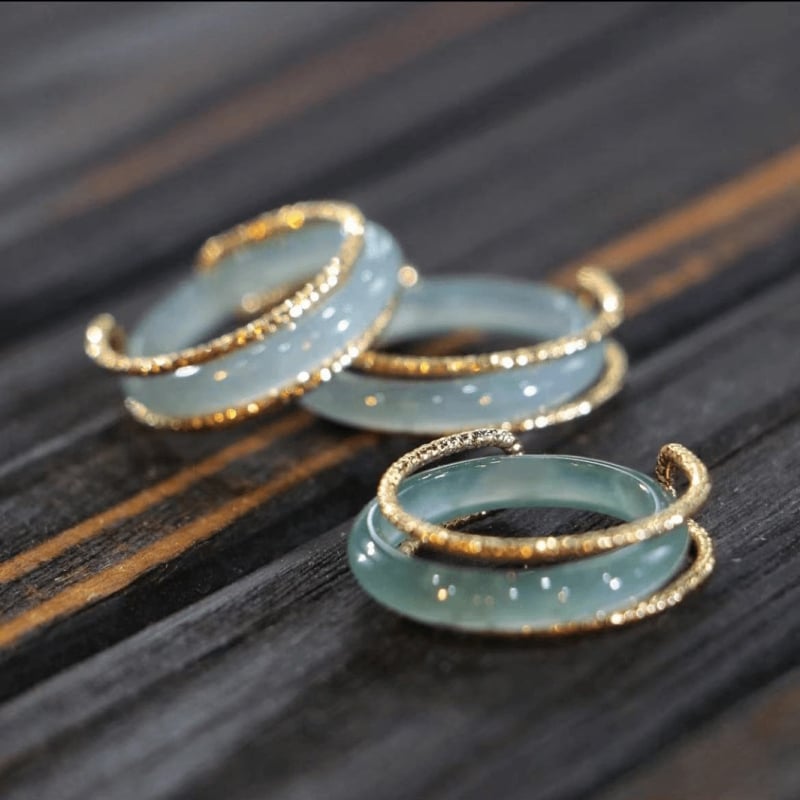 Aranyozott jade gyűrű, kézzel készített, uniszex, magas minőségű jade, tavasz 2024