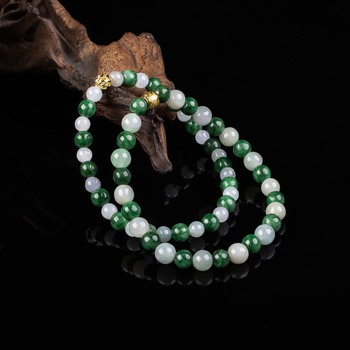 Brățară, jadeit birman de calitate A, DIY Alb Gheață cu pietre verzi multiple, lucrată manual, stil etnic unisex