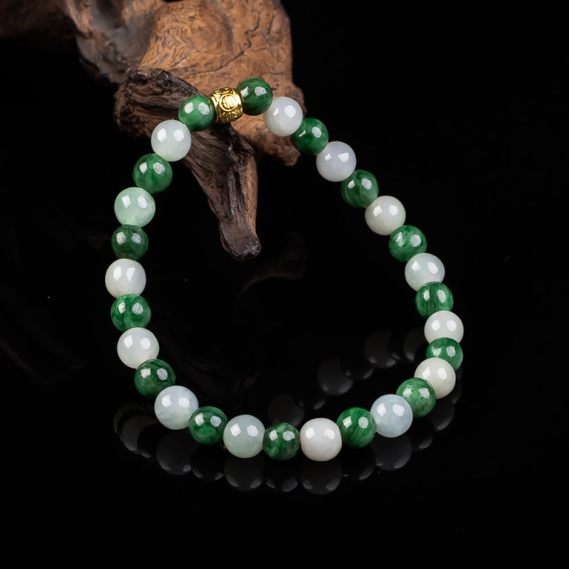 Brățară, jadeit birman de calitate A, DIY Alb Gheață cu pietre verzi multiple, lucrată manual, stil etnic unisex
