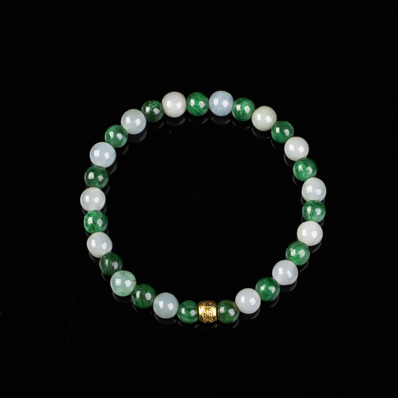 Brățară, jadeit birman de calitate A, DIY Alb Gheață cu pietre verzi multiple, lucrată manual, stil etnic unisex
