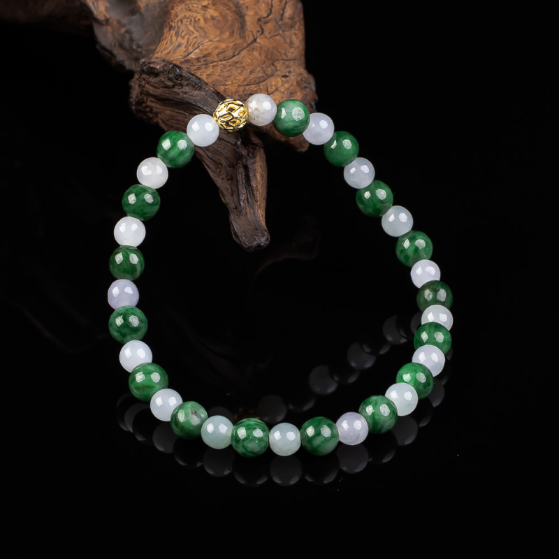 Brățară, jadeit birman de calitate A, DIY Alb Gheață cu pietre verzi multiple, lucrată manual, stil etnic unisex