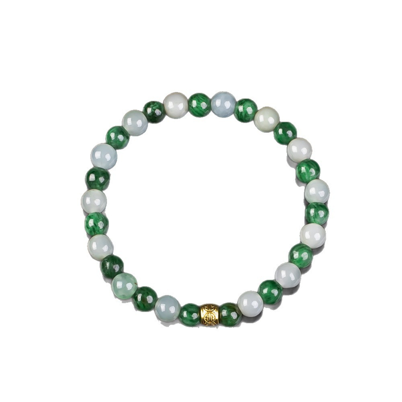 Brățară, jadeit birman de calitate A, DIY Alb Gheață cu pietre verzi multiple, lucrată manual, stil etnic unisex
