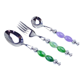 Set tacâmuri din oțel inoxidabil 304 — lingură, lingură de desert și furculiță, lucrat manual, finisaj oglindă