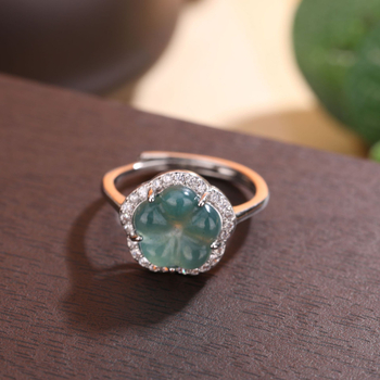 S925 sidabro žiedas su ledinio tipo nefritu, geometriškai etninis dizainas moterims, elektroplatinavimas