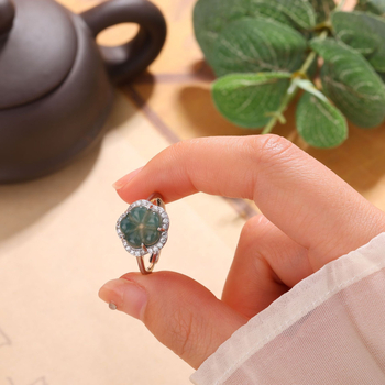 S925 sidabro žiedas su ledinio tipo nefritu, geometriškai etninis dizainas moterims, elektroplatinavimas