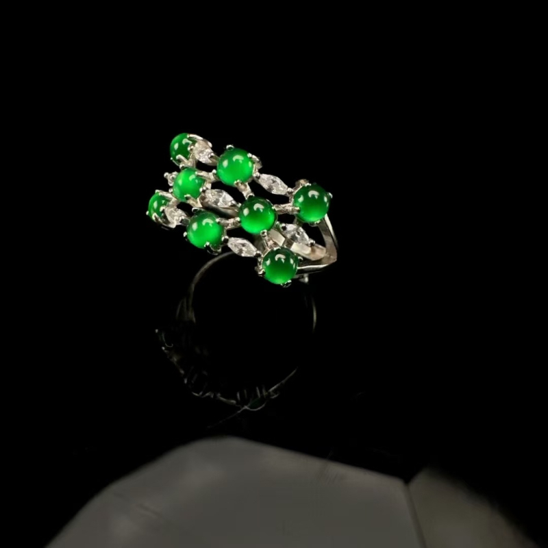 Inel din argint 925, Jadeit natural, A-clasă, design multifacetat