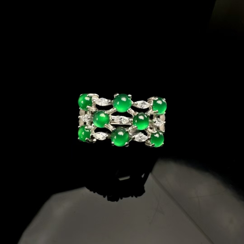 Inel din argint 925, Jadeit natural, A-clasă, design multifacetat