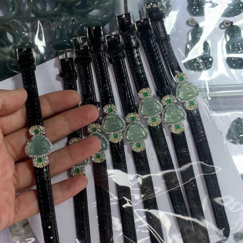 Prirodni jadeit Buddha privjesak narukvica – etnički stil, oblik privjeska, elektroplatiranje, jesen 2024