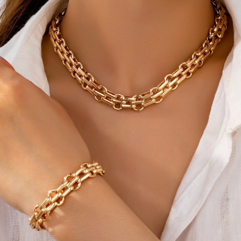 Unisex set nakita: ogrlica i narukvica s teškim željeznim industrijskim lancem, elektroplating, punk stil