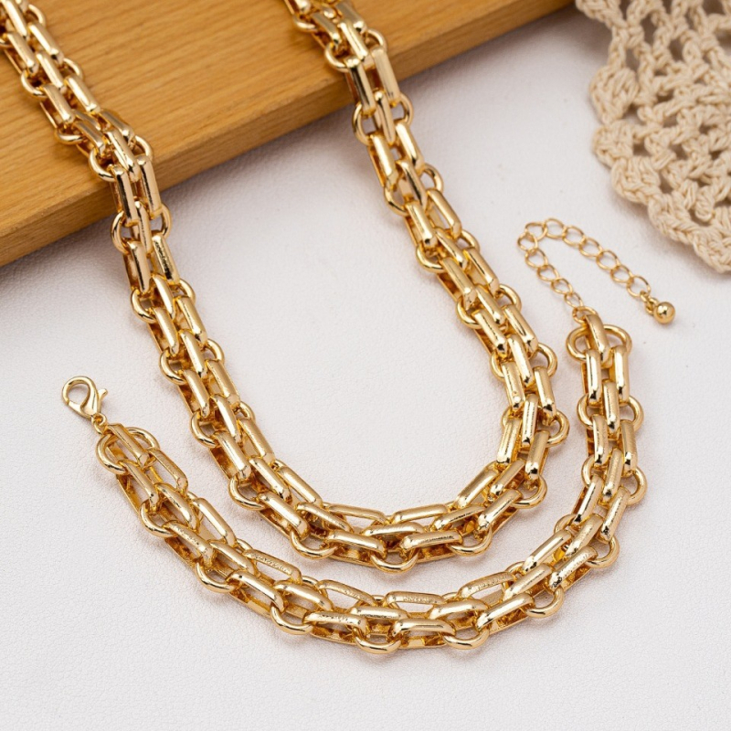 Unisex set nakita: ogrlica i narukvica s teškim željeznim industrijskim lancem, elektroplating, punk stil