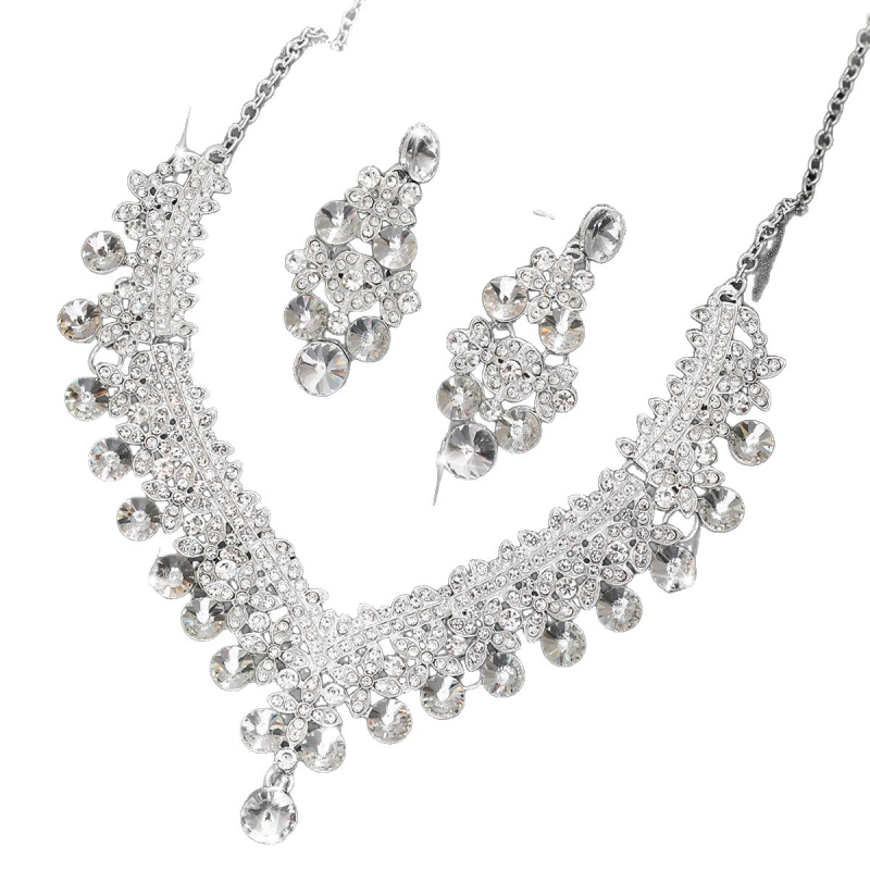 Set nakita: Ogrlica i naušnice od legure, elektroplatiranje, privjesak: kristal, oblik: srce/kapljica/zvonić