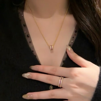 Set inel și colier cu rubin, din argint S925, placat cu aur real, lanț obișnuit