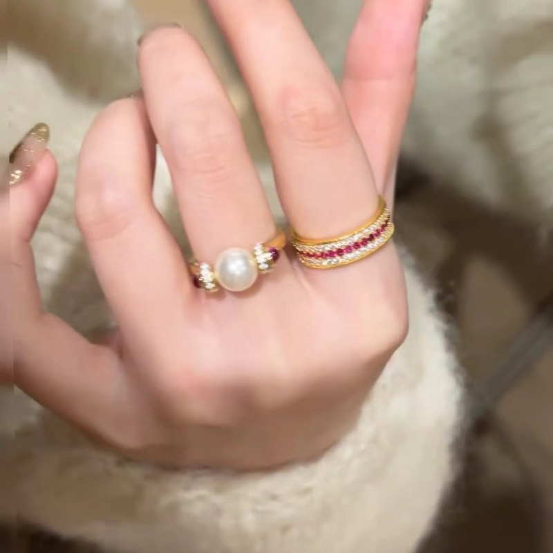 Set inel și colier cu rubin, din argint S925, placat cu aur real, lanț obișnuit