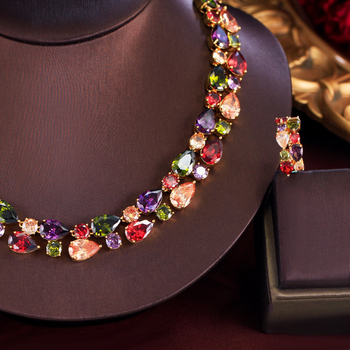 Set naušnica i ogrlice s bakrenom osnovom, elektroplatirano, cirkon, dizajn vodne kapljice