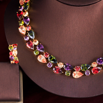 Set naušnica i ogrlice s bakrenom osnovom, elektroplatirano, cirkon, dizajn vodne kapljice