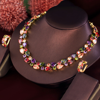 Set naušnica i ogrlice s bakrenom osnovom, elektroplatirano, cirkon, dizajn vodne kapljice