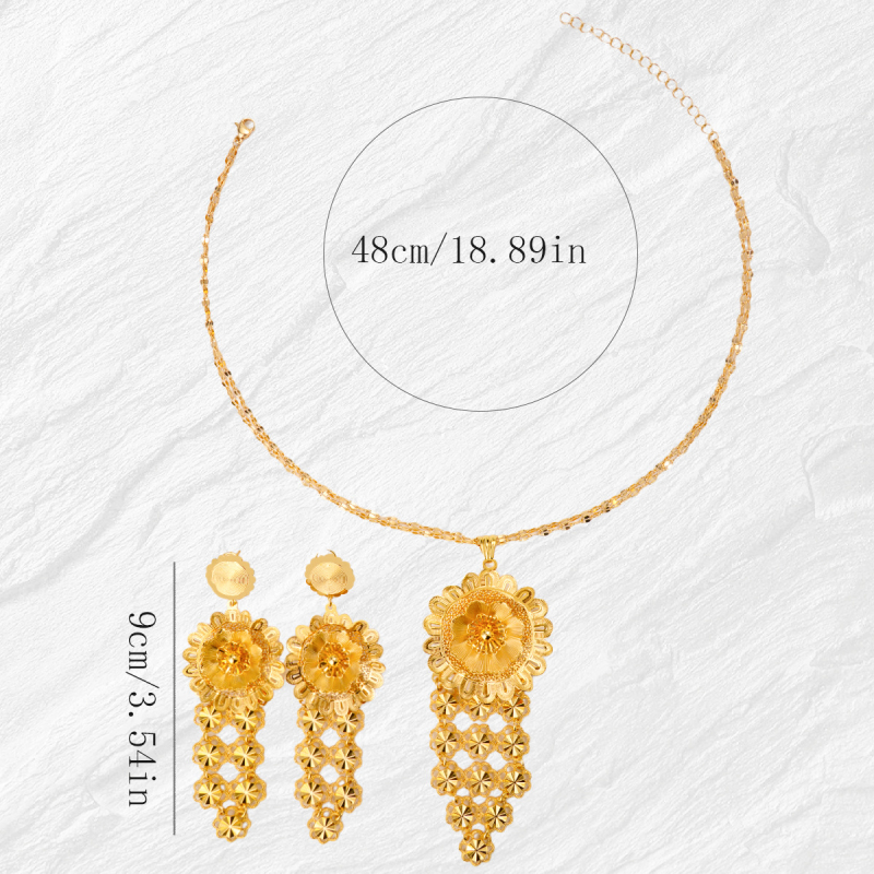 Set ogrlice i naušnica od legure s elektroplatiranjem, O- lanac, uzorak biljaka i cvijeća; Materijal: legura; Obrada: elektroplatiranje; Set: naušnice+ogrlica; Lanac: O- lanac