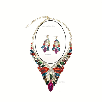 Set naušnica i ogrlica s kristalima - originalni dizajn, lanac u obliku slova O, cvjetni uzorak, Yiwu porijeklo