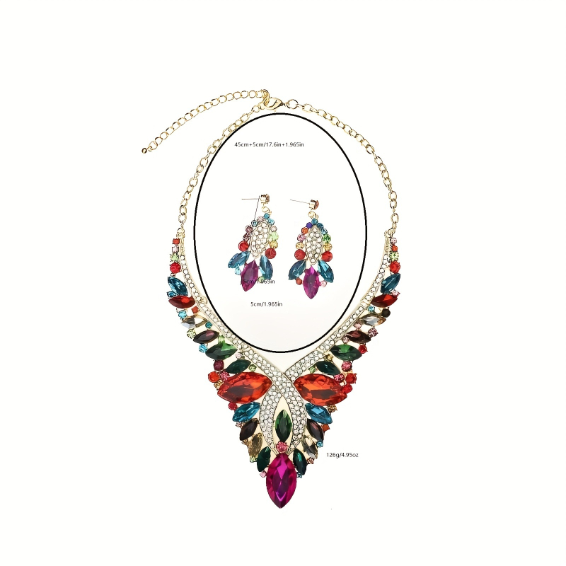 Set naušnica i ogrlica s kristalima - originalni dizajn, lanac u obliku slova O, cvjetni uzorak, Yiwu porijeklo