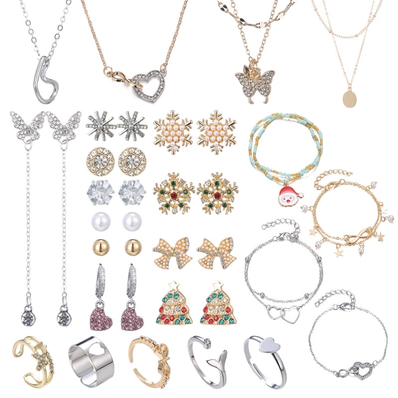 Set nakita: naušnice, prsten, narukvica i ogrlica; stil snježne pahulje; cinkova zliatina; elektroplating; križni lanac; privjesak od legure.