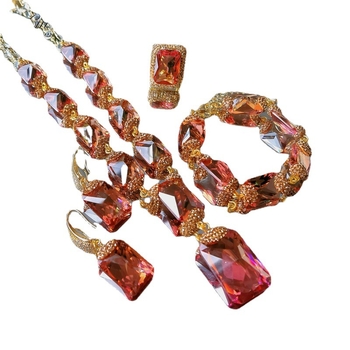 Set nakita s kristalima, naušnice + ogrlica + narukvica, kutijasti lanac, privjesak s miješanim kamenjem, uzorci: Ljubav, Kapljice vode, Zvono