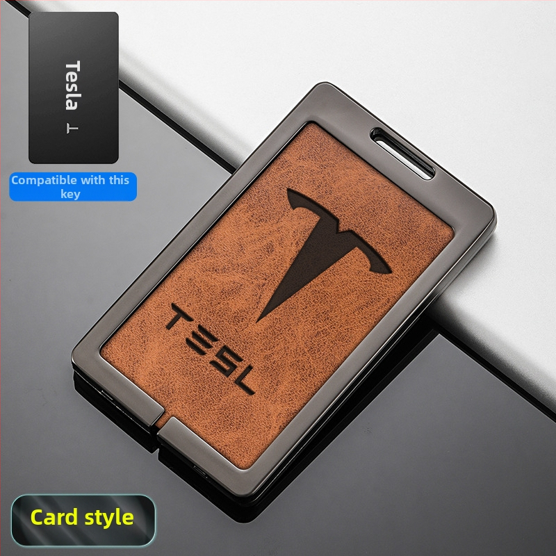 Husă pentru card cheie Tesla Model 3 - aliaj zinc + piele, stil simplu, personalizabil