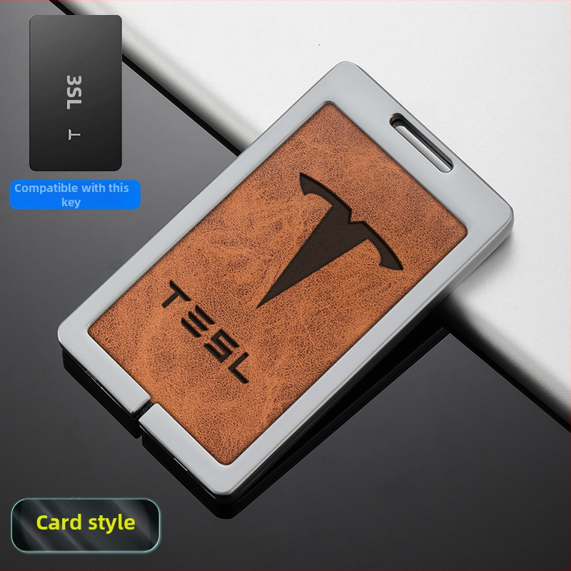 Husă pentru card cheie Tesla Model 3 - aliaj zinc + piele, stil simplu, personalizabil