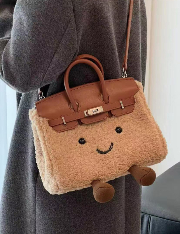 Torba za lutku - pliš, gradski minimalistički stil, tkanina, vodoravni kvadratni oblik, zaključavanje