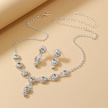 Vjenčani set nakita: ogrlica i naušnice s rhinestones, obična lančić, elektropozlata, broj proizvodnje X-1042