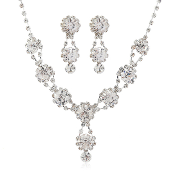 Vjenčani set nakita: ogrlica i naušnice s rhinestones, obična lančić, elektropozlata, broj proizvodnje X-1042