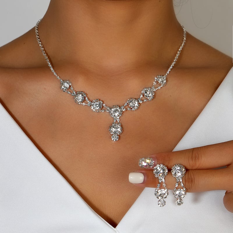 Vjenčani set nakita: ogrlica i naušnice s rhinestones, obična lančić, elektropozlata, broj proizvodnje X-1042