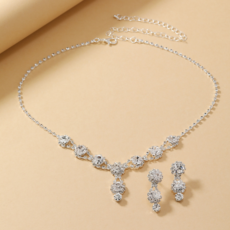 Vjenčani set nakita: ogrlica i naušnice s rhinestones, obična lančić, elektropozlata, broj proizvodnje X-1042