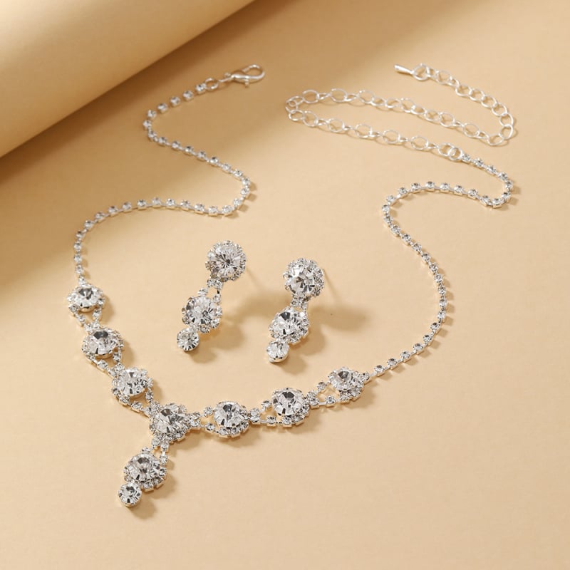 Vjenčani set nakita: ogrlica i naušnice s rhinestones, obična lančić, elektropozlata, broj proizvodnje X-1042