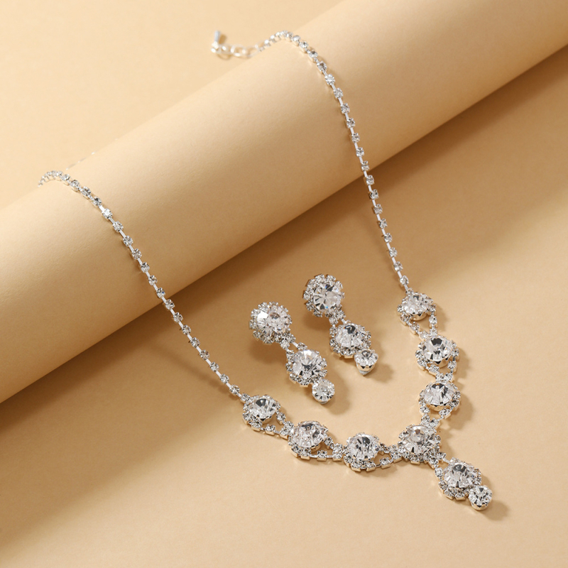 Vjenčani set nakita: ogrlica i naušnice s rhinestones, obična lančić, elektropozlata, broj proizvodnje X-1042