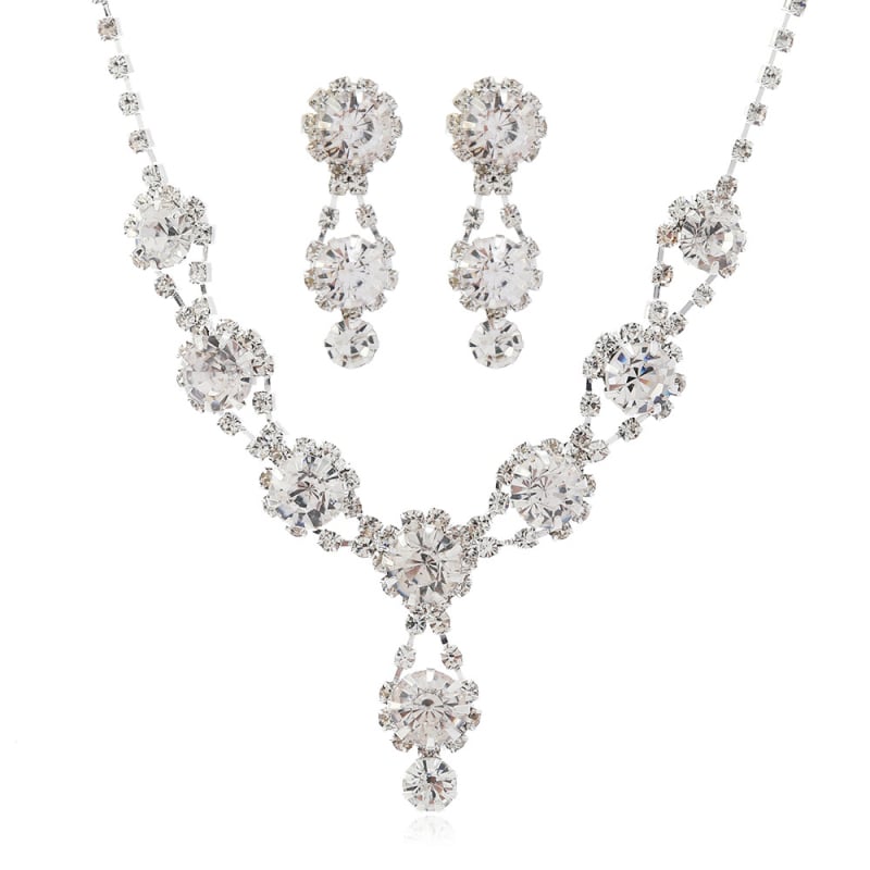 Vjenčani set nakita: ogrlica i naušnice s rhinestones, obična lančić, elektropozlata, broj proizvodnje X-1042