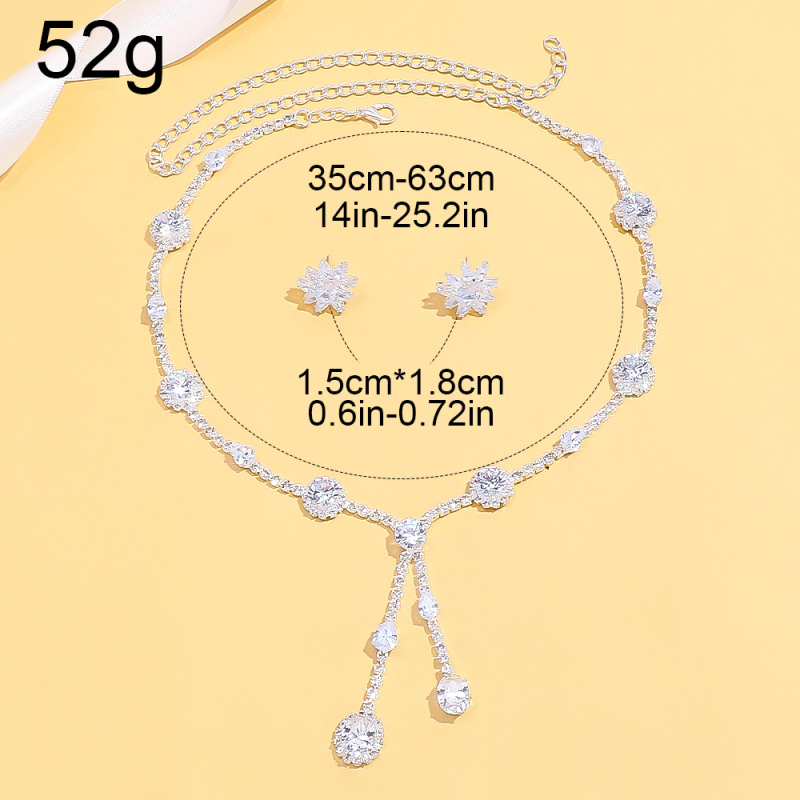 Zirconij svadbeni set nakita – naušnice i ogrlica, box chain lanac, kristalni privjesci, cvjetni uzorak