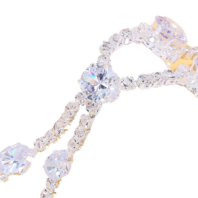 Zirconij svadbeni set nakita – naušnice i ogrlica, box chain lanac, kristalni privjesci, cvjetni uzorak